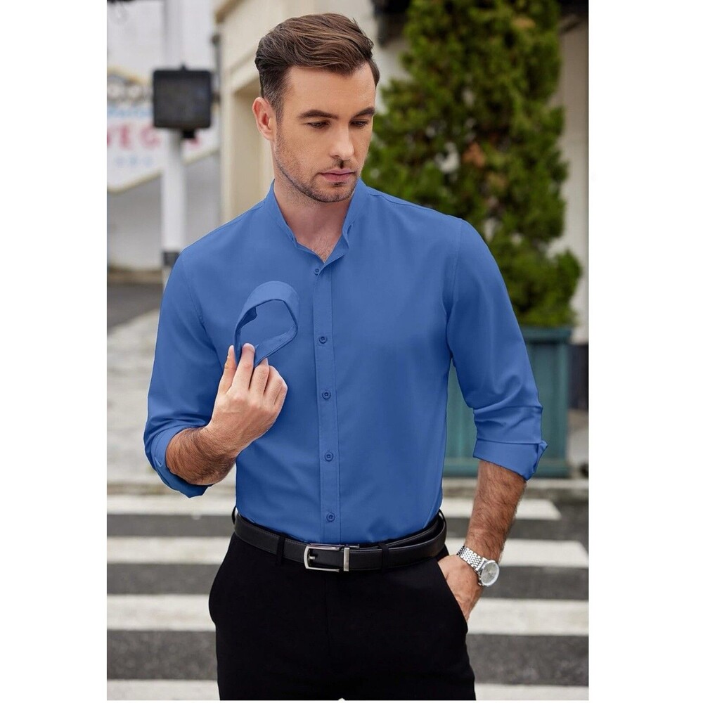 Coofandy Men’s Dress Shirts XL Navy Blue Long Sleeve Wrinkle Free Regular Fit